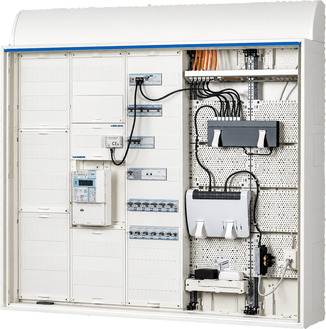 Moderner Zählerschrank für Elektroinstallation, Photovoltaik und Energiesysteme